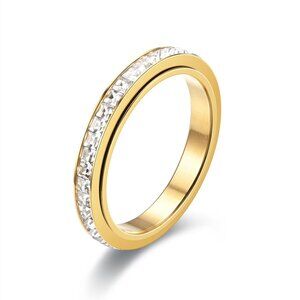 3/$35 Gold Stainless Steel Band Ring One Row Diamond Cubic Zirconia Crystal